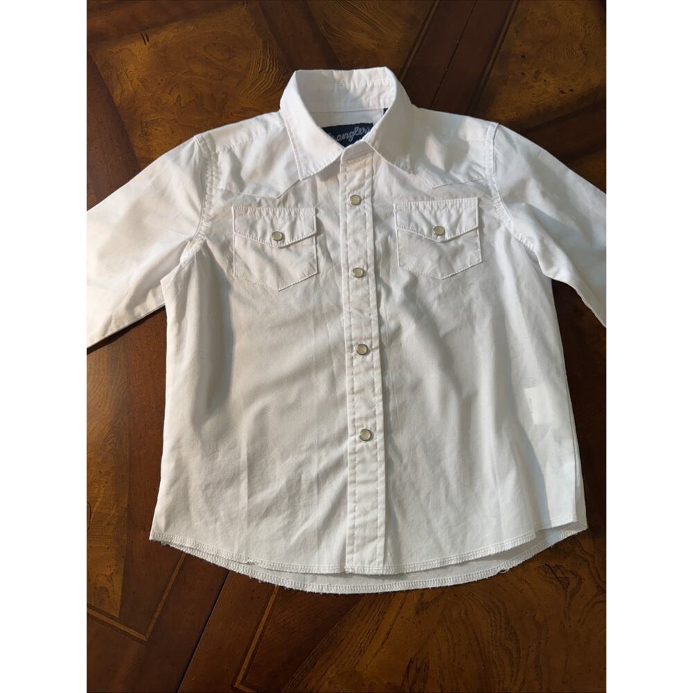 Wrangler White Pearl Snap Long Sleeve Boys Shirt XS 3-4 Cowboy Rodeo - Picture 2 of 7